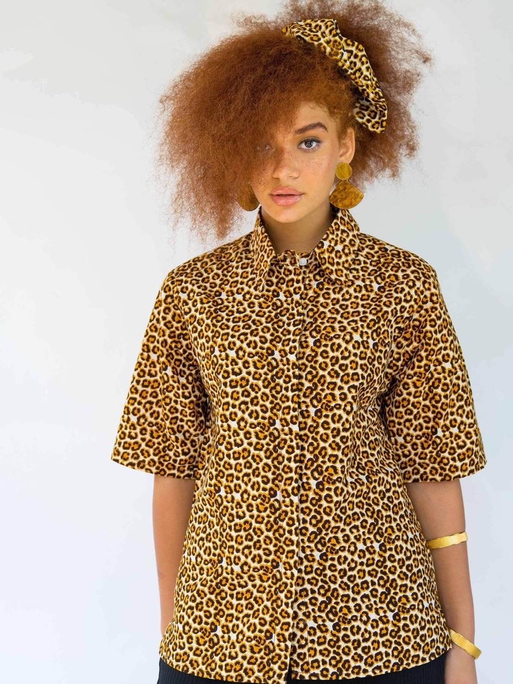 NWT YEVU Leopard Print Button-Up Top